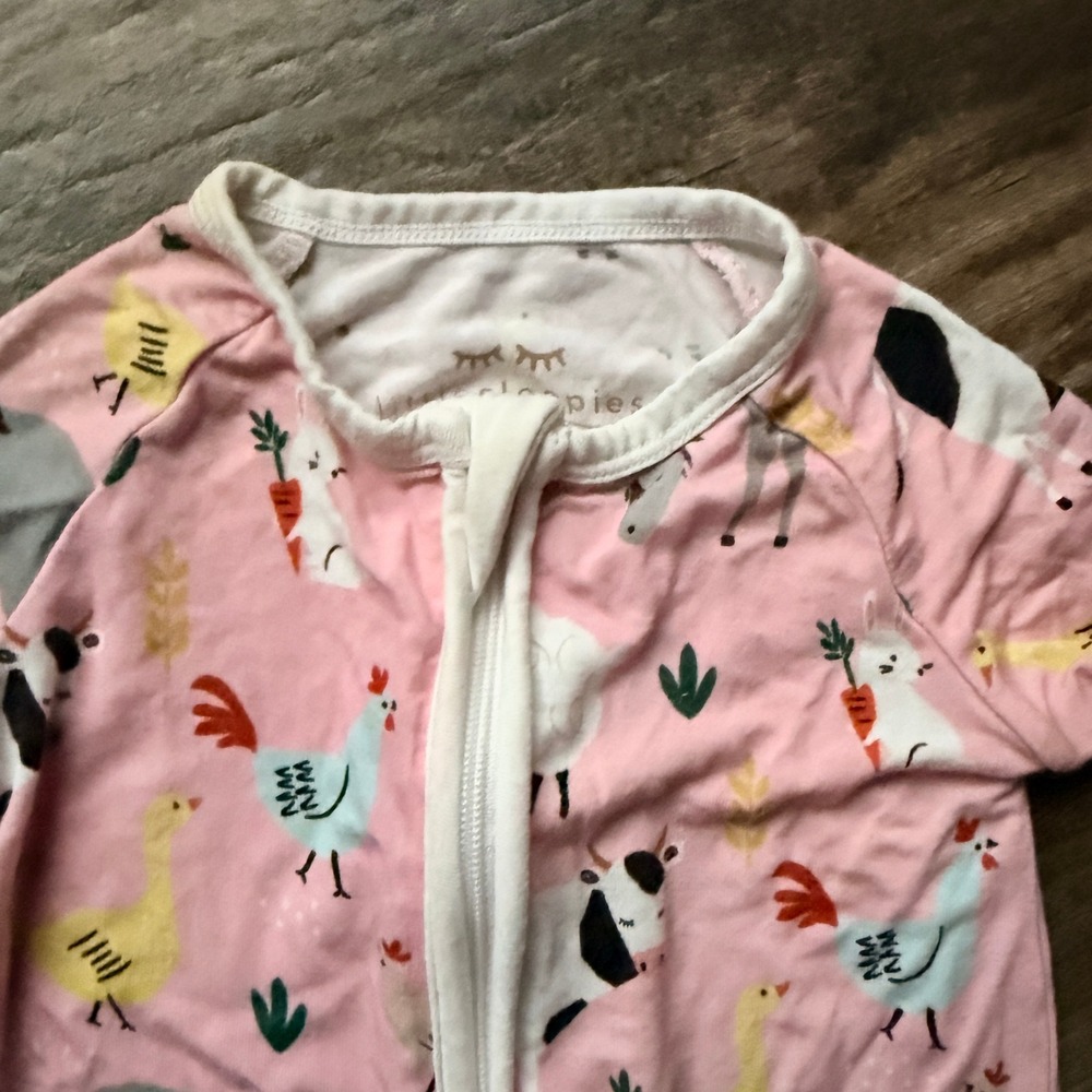 Little Sleepies Pink Farm Animals Bamboo Viscose Zippy,0-3 mo - Picture 3 of 6